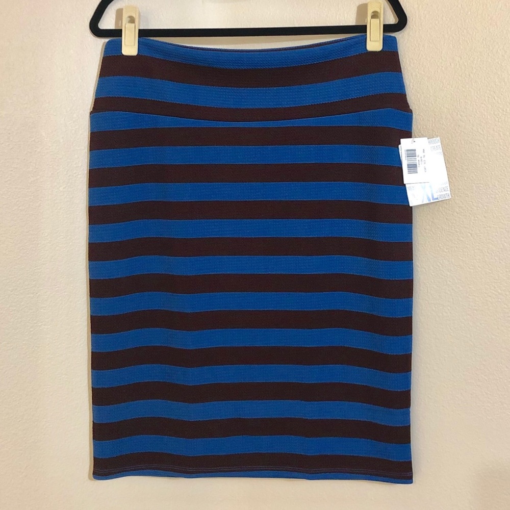Brown/navy striped XL Lularoe Cassie Pencil Skirt